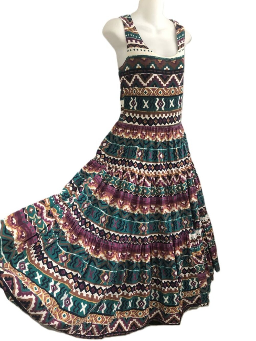 Vintage 90s Aztec Geo Print Cotton Dress Small Kathie Lee Plaza South - Picture 3 of 15
